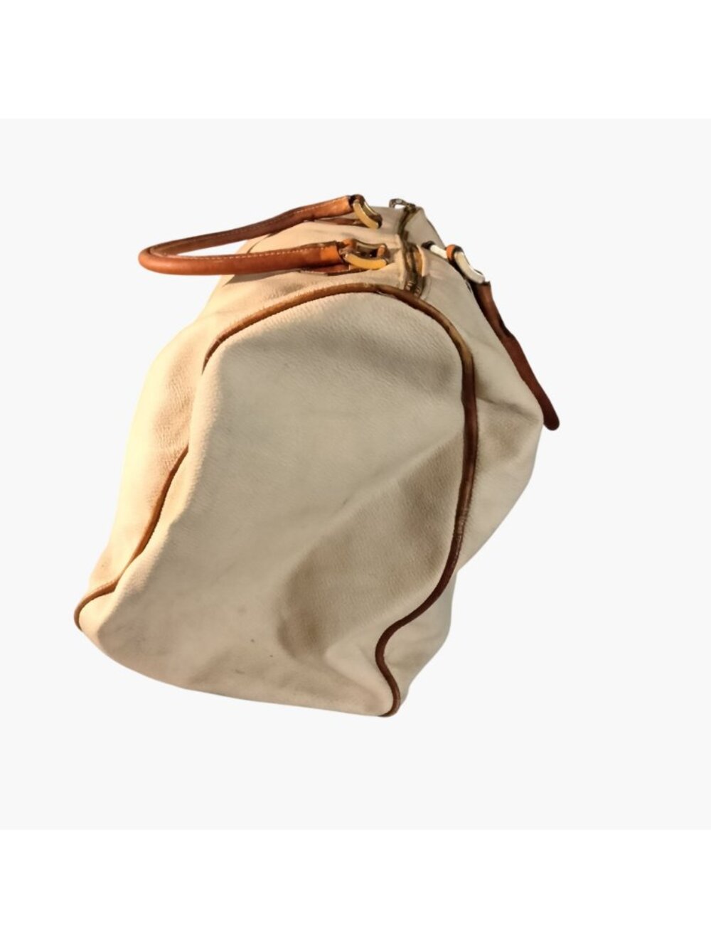 Fedra Milano Beige Leather Tote Bag Brown Handles Italy 1970s Vintage Shabby Dis - Picture 9 of 16